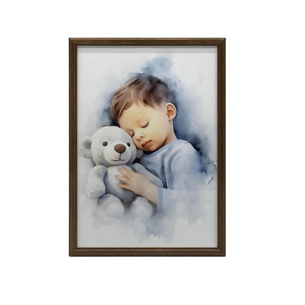 Chłopiec Z Misiem Przytulasem Chłopiec Z Misiem Przytulasem, 70X100 Cm, Rama Aluminiowa Czarna, Papier Matowy 230 Gsm