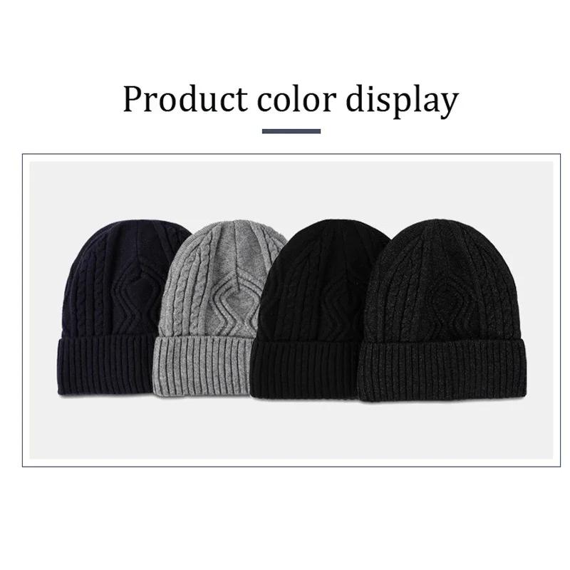 Taille XL 62cm Bonnet Tricoté Homme Hiver Chaud Bonnet en Laine Tendance Grande Tête Bonnet en Laine Épaissi Doublé Polaire Anti-froid Bonnets en Coton