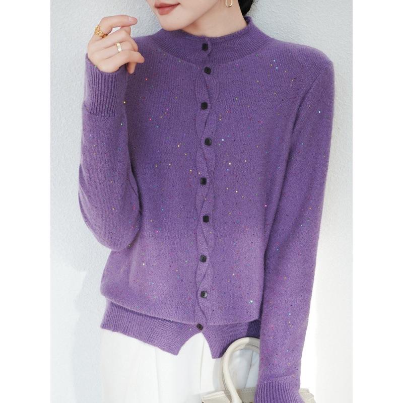 Women's French Sequined Knit Cardigan: Thick Autumn/Winter Outerwear Sweater 2025