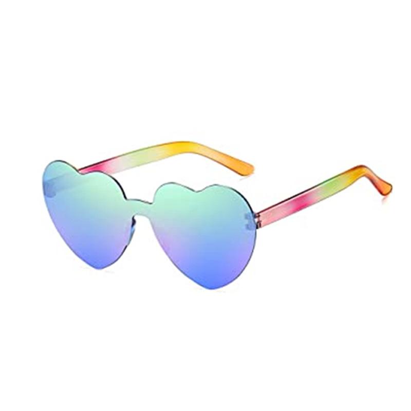 Peach Heart Sunglasses Love Sun Glasses Jelly Color Rimless Heart-Shaped One-Piece Glasses Dazzling Color Eyewear 2024 New