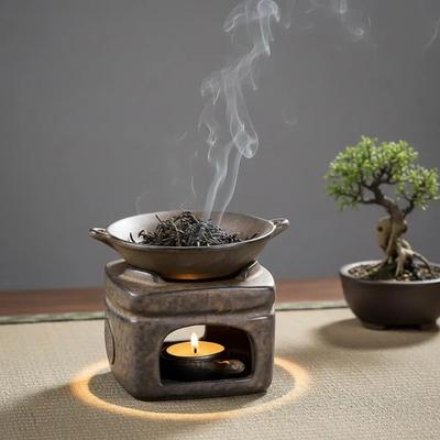 Aromaterapie Aroma hořák 3 v 1 Hrubá keramika Ohřívač čaje Ohřev svíčkou Tyčinkový difuzér Hořák na esenciální oleje Kadidlo