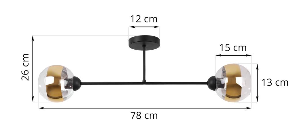 Asturia Black Ceiling Lamp 2-Flat Golden Lamp E27