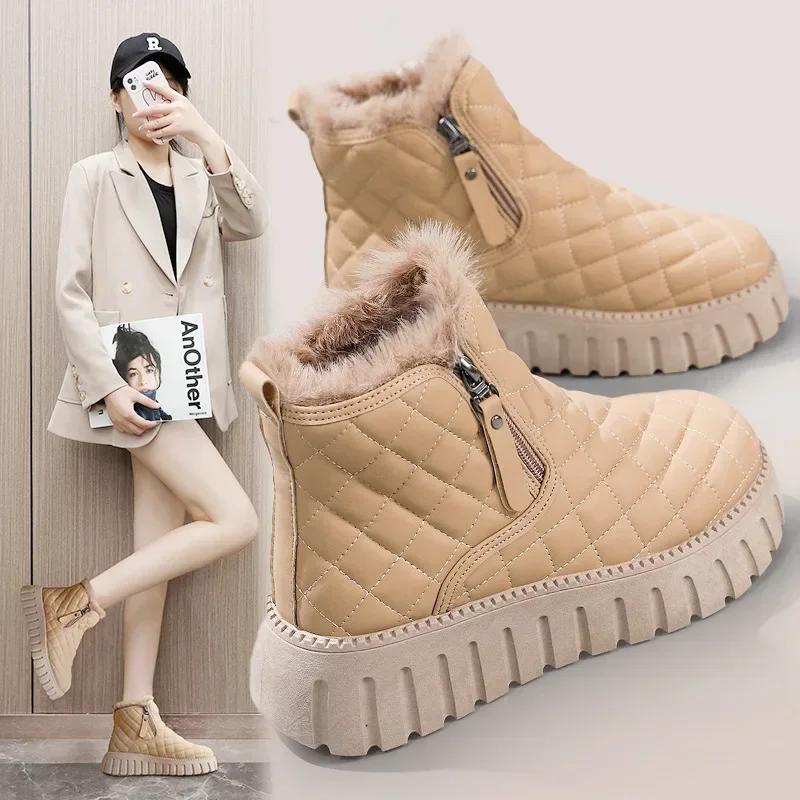 Fashion Women's Winter 2024 Velvet Warm Cotton Boots Thick Bottom Comfortable Side Zipper Cotton Shoes Outdoor Non Slip Snow Boots