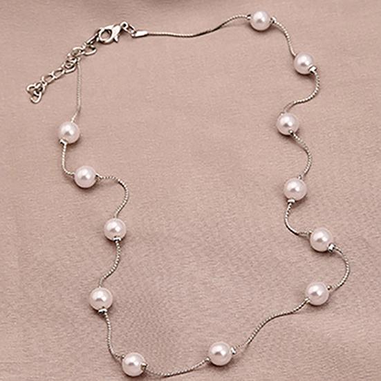Necklace Single Layer Adjustable Alloy Women Faux Pearl Clavicle Chain for Wedding