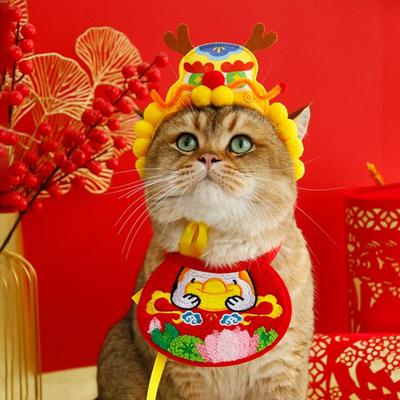 New Year Pet Ornament Cute Cat Towel Embroidery Bib Stylish Comfortable Pet Water Scarf Cartoon Adjustable Pet Collar Kitten