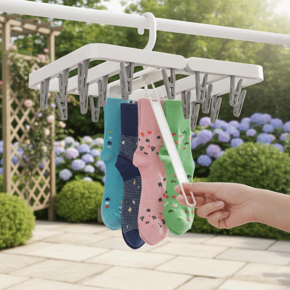 10/20 Clips Collapsible Clothes Drying Rack Plastic Windproof Clothes Dryer Hanger Space Saving Hanging Drying Rack Socks