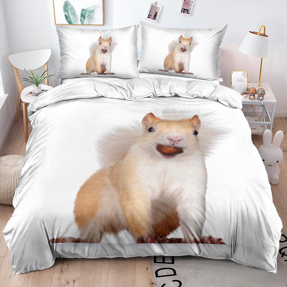 Comforter 3D Squirrel Funny Animal 2/3Pcs Bedding Set Black Unique Soft With Pillow Shames King Queen Size For Kids Teens Boys