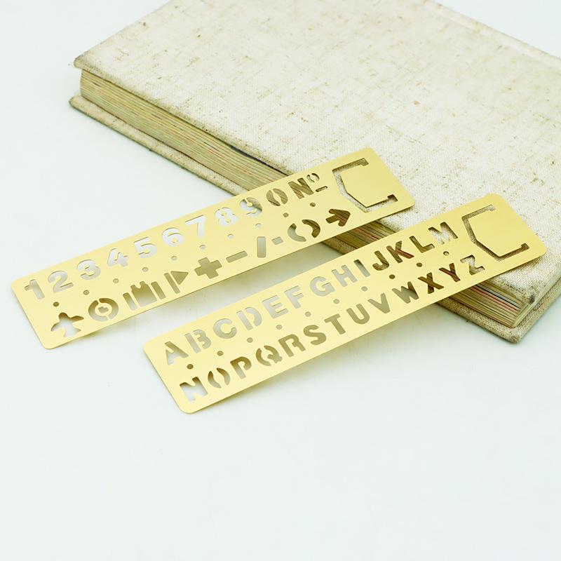 Vintage Brass Bookmark & Multi-functional Ruler – Hollow Metal Design with Letters & Numbers for Students