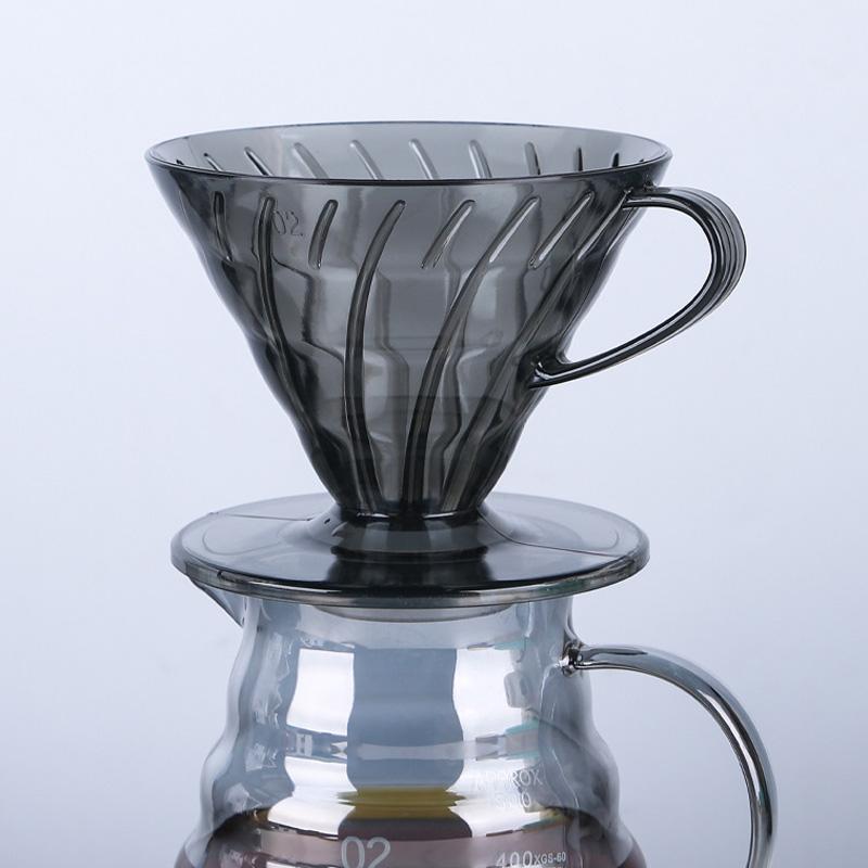 Kaffeefilter 60 Kunststoff V-Form Pour Over Kaffeefilter Tasse Kegelform Tropfkaffeetrichter Dunkelgrau Spiralrippen 01 02 Aufgießer