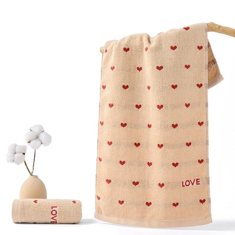 Soft Absorbent Quick-Dry Cotton Face Towel with Heart Pattern - Household Bathroom Towel for Washing, Reusable Fingertip Towels