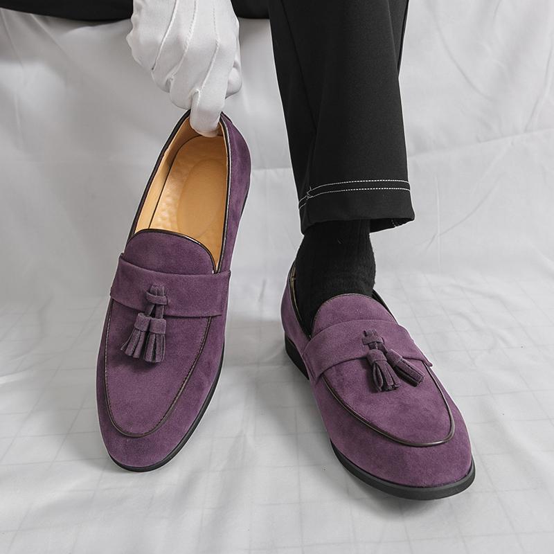 Fashion Men Elegantes Real Leather Shoes Fashion Mens Loafers All-match Suede Leather Breathable Slip on Flats Driving Shoes with Tassel