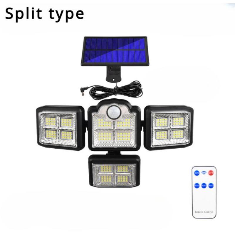 5000LM 198LED Solcellsvägglampa Fyra Huvuden Roterande Delad Vattentät Solcellsbelysning Utomhus Människokroppsinduktion Trädgård Gatubelysning