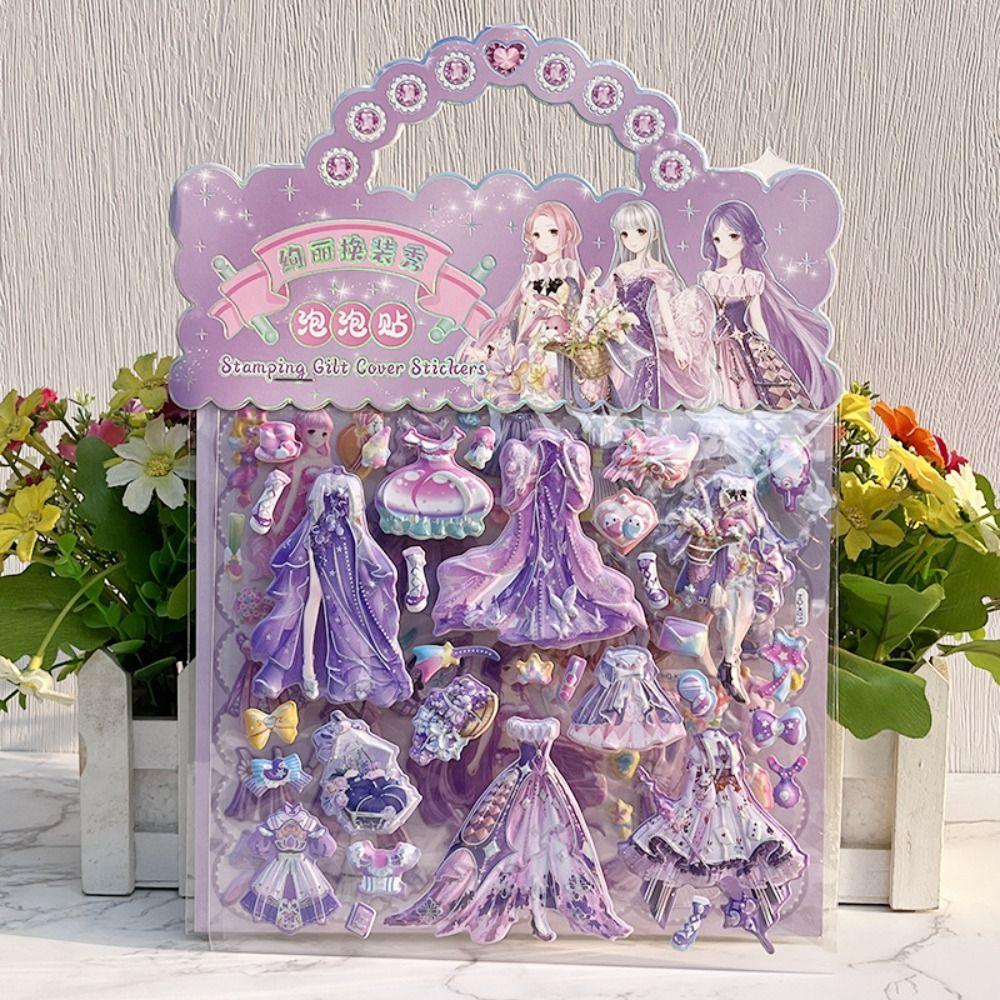 2 Sheets/Bag Decorative Princess Dress Up Sticker Kawaii 3D Puffy Stickers  Kids Prizes