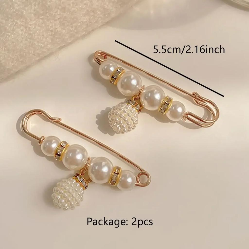 2pcs-Women New Skirt Waist Artifact Waist Pin Cute Imitation Pearl Rhinestone Brooch Anti-lighting Pin Jewelry