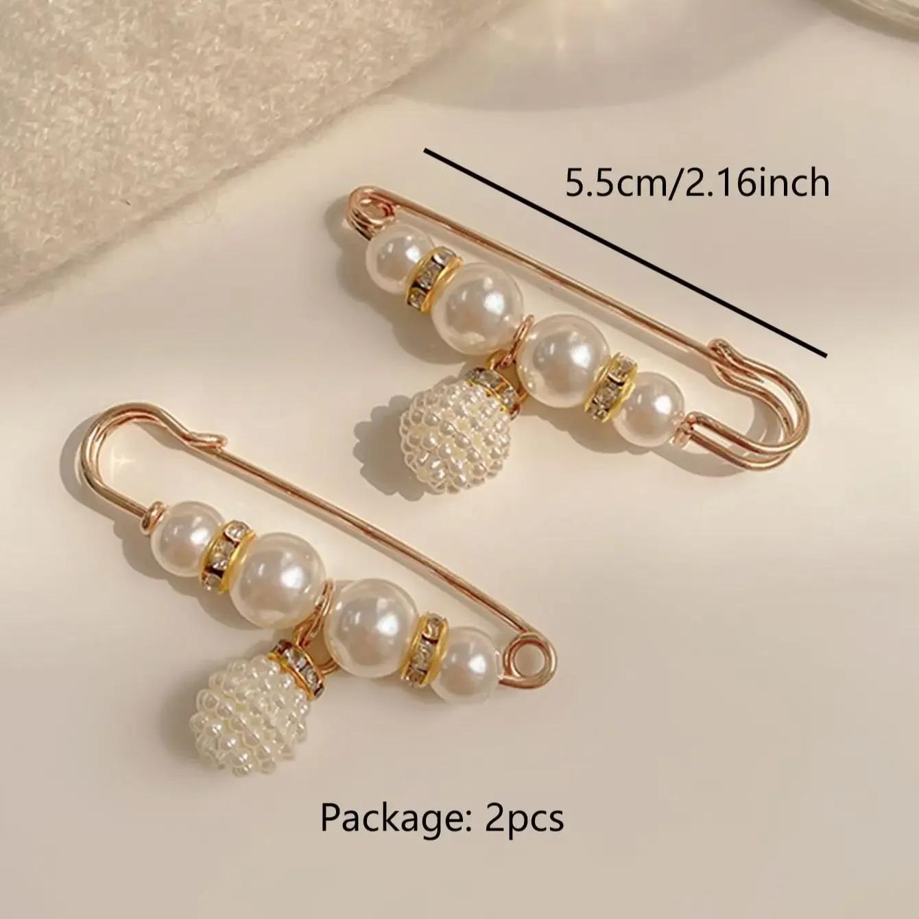

2pcs-Women New Skirt Waist Artifact Waist Pin Cute Imitation Pearl Rhinestone Brooch Anti-lighting Pin Jewelry белый