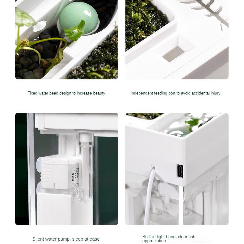 კრეატიული აკრილის მაგიდის ეკოლოგიური თევზის ავზი ფილტრით, არ საჭიროებს წყლის გაცვლას და სპეციალური საიზოლაციო ვედრო თევზის ავზი შუქით