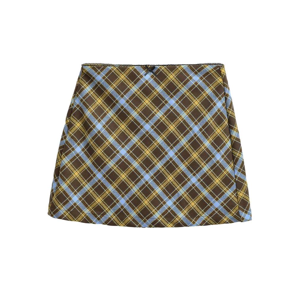 Spring Aristocratic Tartan Plaid Skirt with Safety Shorts - Retro British Style, Bowknot Accent, Hip-Hugging, Versatile Women's Short Skirt.
