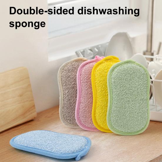 5Pcs Dishwashing Sponge Set Strong Decontamination Quick Cleaning Mesh Surface Scrubbing Sponge Kitchen Cleaning Tool