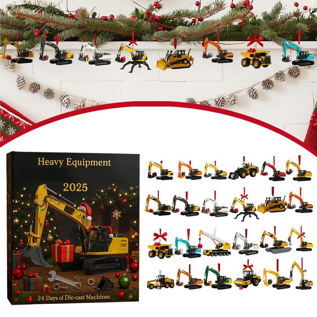 Christmas Advent Calendar 2D Flat Acrylic Construction Vehicle Ornament Heavy Equipment Xmas Countdown Calendar Kids Gifts Boxes
