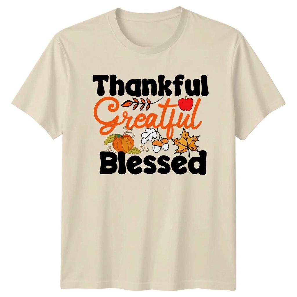 Thankful Greatful Blessed T-Shirt Autumn Fall Harvest Thanksgiving