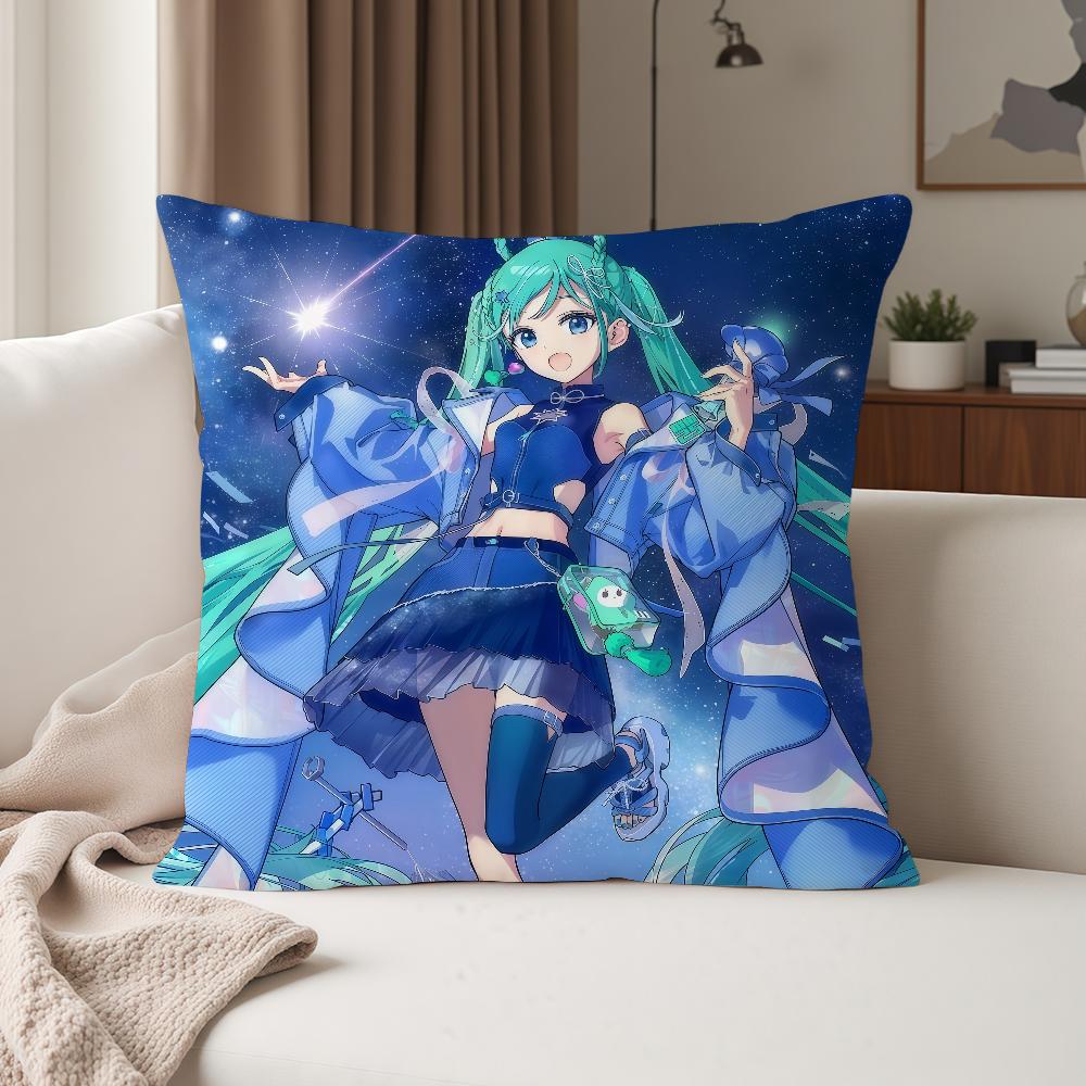 Cute Cartoon Hhatsune Virtual Singer Mmiku Pillow Case Suitable For Bedrooms Living Rooms Cars Home Decoration