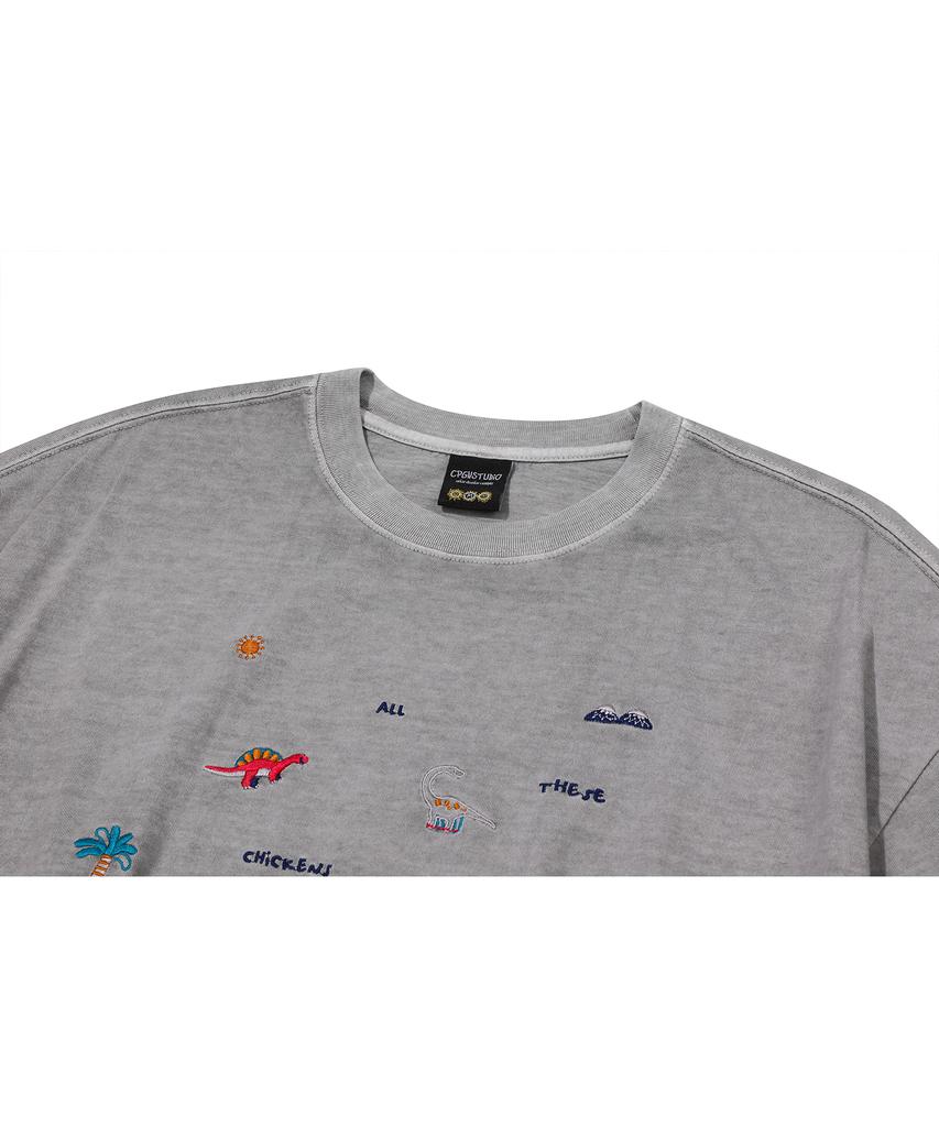 CPGN STUDIO Dino Stitch Embroidered Pigment Short Sleeve T-Shirt Ghost Grey