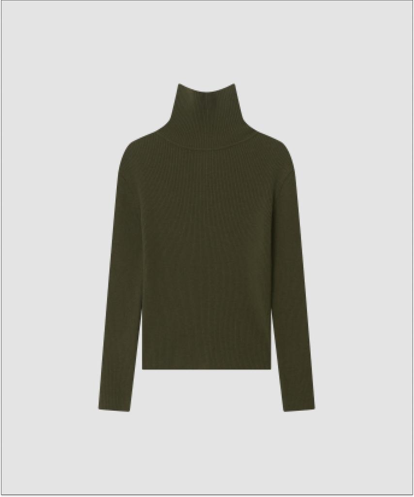 Deolil Button-Up Turtleneck Knit_Olive