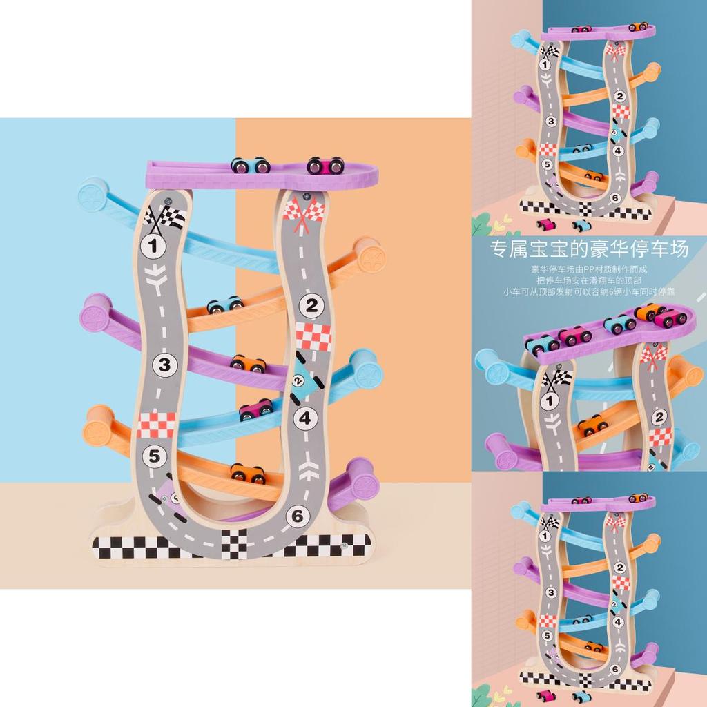 Six Layer Bright Color Glide Car Wooden Construction Toy For Kids Play And Development