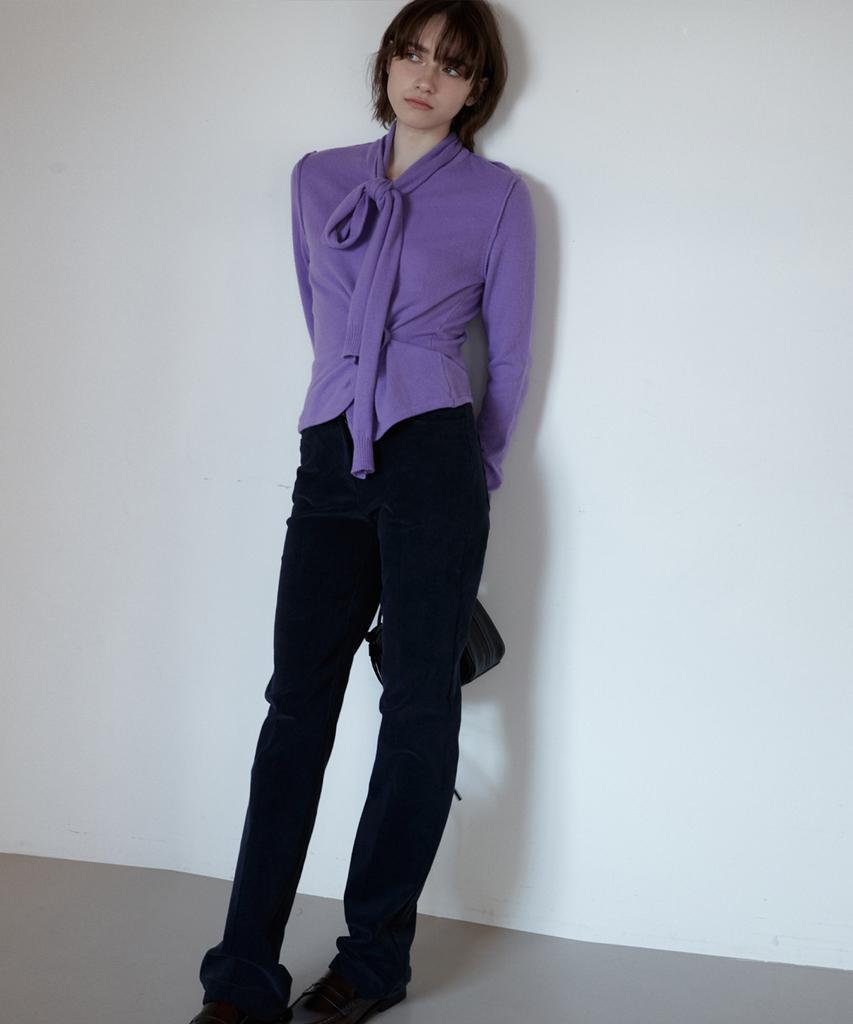 Sigreat Cashmere Blend Tie Knit Cardigan_Purple