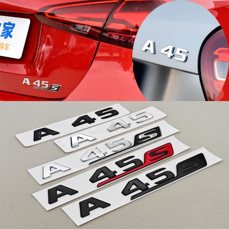 3D ABS Chrome Car Letters Logo A45 A45 S TURBO 4MATIC Stickers Rear Trunk Emblem Badge For Mercedes Benz AMG A45 A45S W177 W176