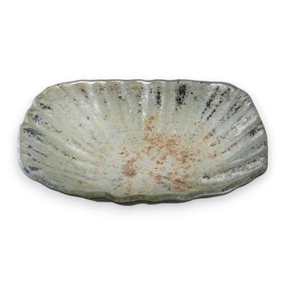 J-kitchens Appetizer Plate, Glass Plate, Oval, Medium, White and Gold, 14cm, Sairan