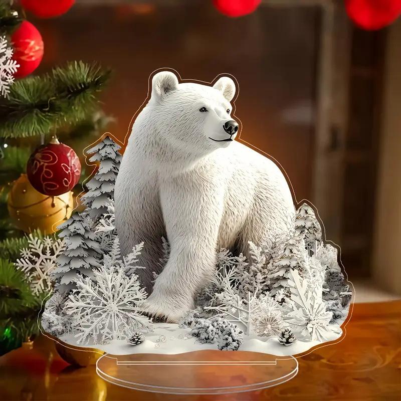 2D Flat Acrylic Polar Bear Desktop Decoration, Animal Theme, with Base, Suitable for Wall Decoration, Porch, Room, Villa, Accents Home, Hallway, or Wo