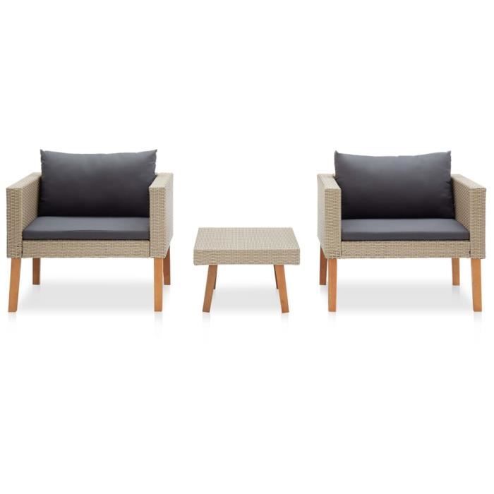 Salon de jardin 3 pcs avec coussins - Beige - 76 x 67 x 60 cm