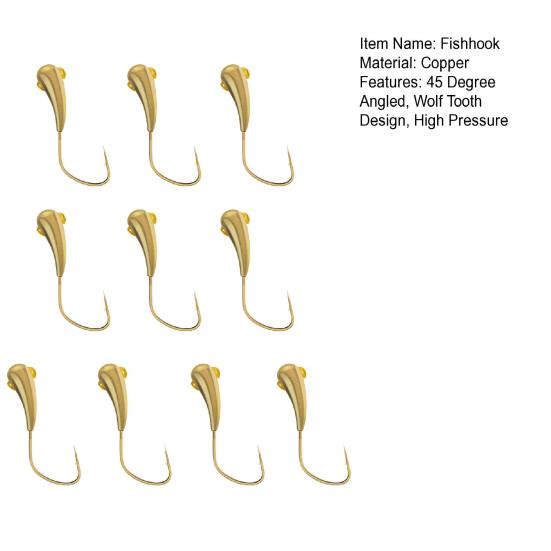 10Pcs Copper Head Pilgrim Hooks 45 Degree Angled Wolf Tooth Design Great Hardness High Pressure Flattened Fishing Hooks