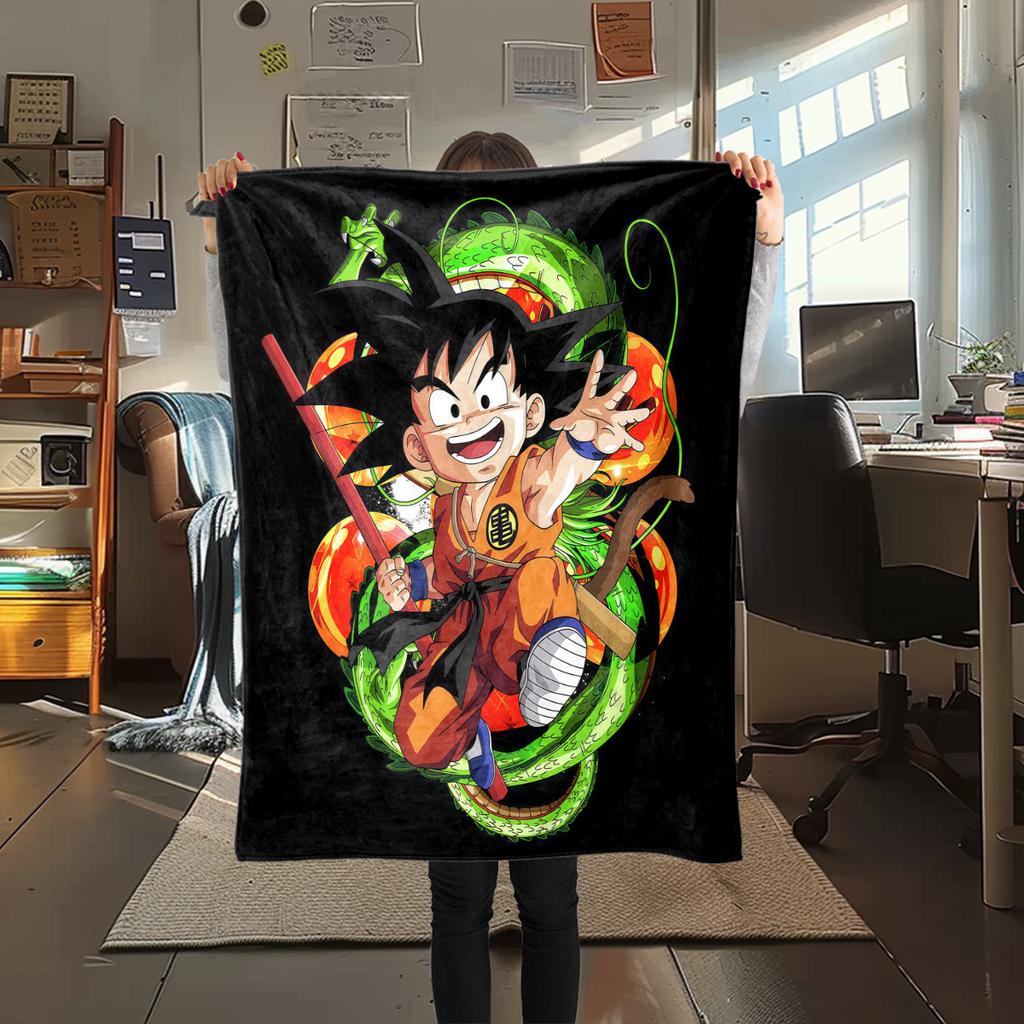 1 Stück Son Goku Druck Flanelldecke, Hohe Qualität für alle Jahreszeiten, Heimdekoration, Wärme und Komfort, Perfekt für Weihnachtsgeschenke