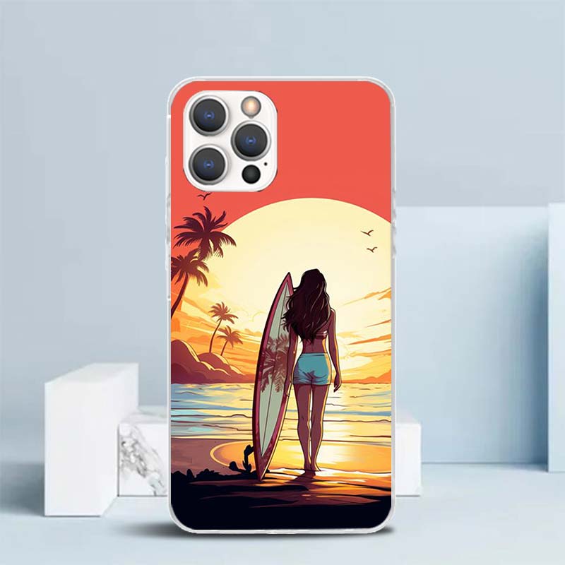 Surf Board Aesthetic Soft Cover for iPhone 16 17 Air 15 14 Pro Max 16E Phone Case 13 Mini 12 11 7 SE 8 Print Pattern Fit Cases 1