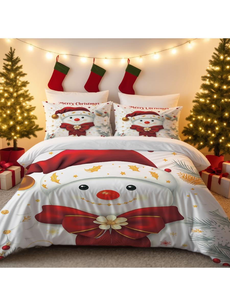 

3 предмета Рождественский комплект постельного белья с принтом снеговика Без наполнителя Мягкий Удобный Разные размеры Машинная стирка 1 пододеяльник 2 наволочки 135x200cm-EU-Single&set