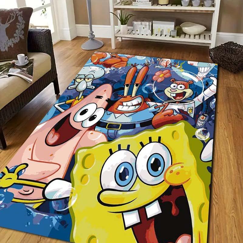 Sponge‑Bob Cartoon Print Area Rug Non‑Slip Floor Mat Soft Carpet For Kids Bedroom Living Room Sofa Indoor Decor Birthday Gift