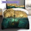 Map Ocean Architecture Pattern Bedding Quilt Set  Home Decoration  Gift (1 * duvet cover + 2 * pillowcase  without core)