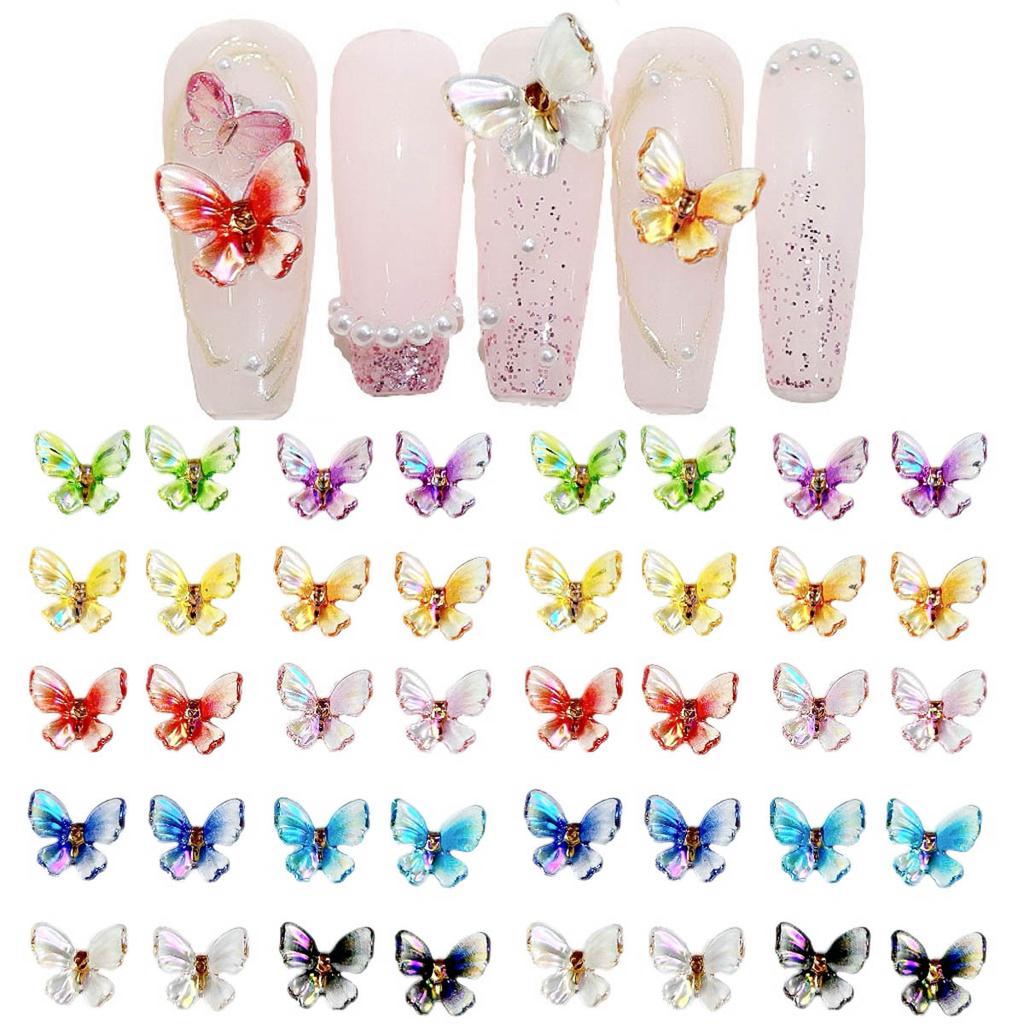 New Trendy Resin Colorful Ice Transparent 3D Fairy Butterfly Nail Art Decorations DIY Wearable Nail Accessories Wholesale