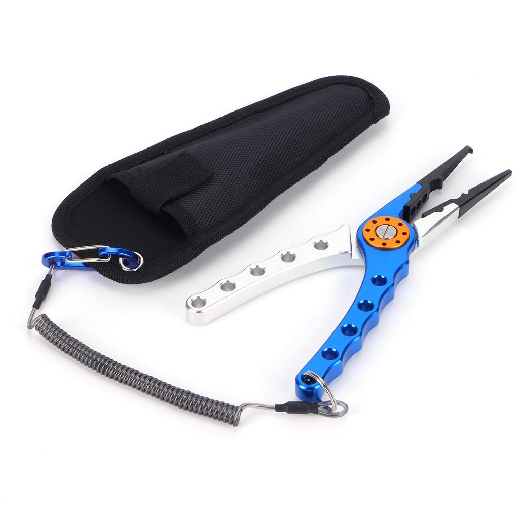 Fishing Lure Pliers Tongs Multifunction Aluminum Alloy Hook Remover Tool Equipment(Blue Silver )