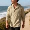 Men's Linen Hooded Long-Sleeved T-Shirt Beachwear & Leisurewear Loose Fit with Large Pockets Henley Neck Top