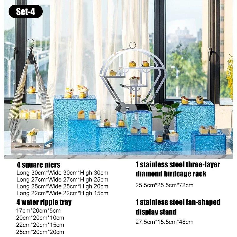 Dessert table Buffet table Food display rack Acrylic Cold Food Display Stand Hotel tea break table setup Ornament set Blue booth