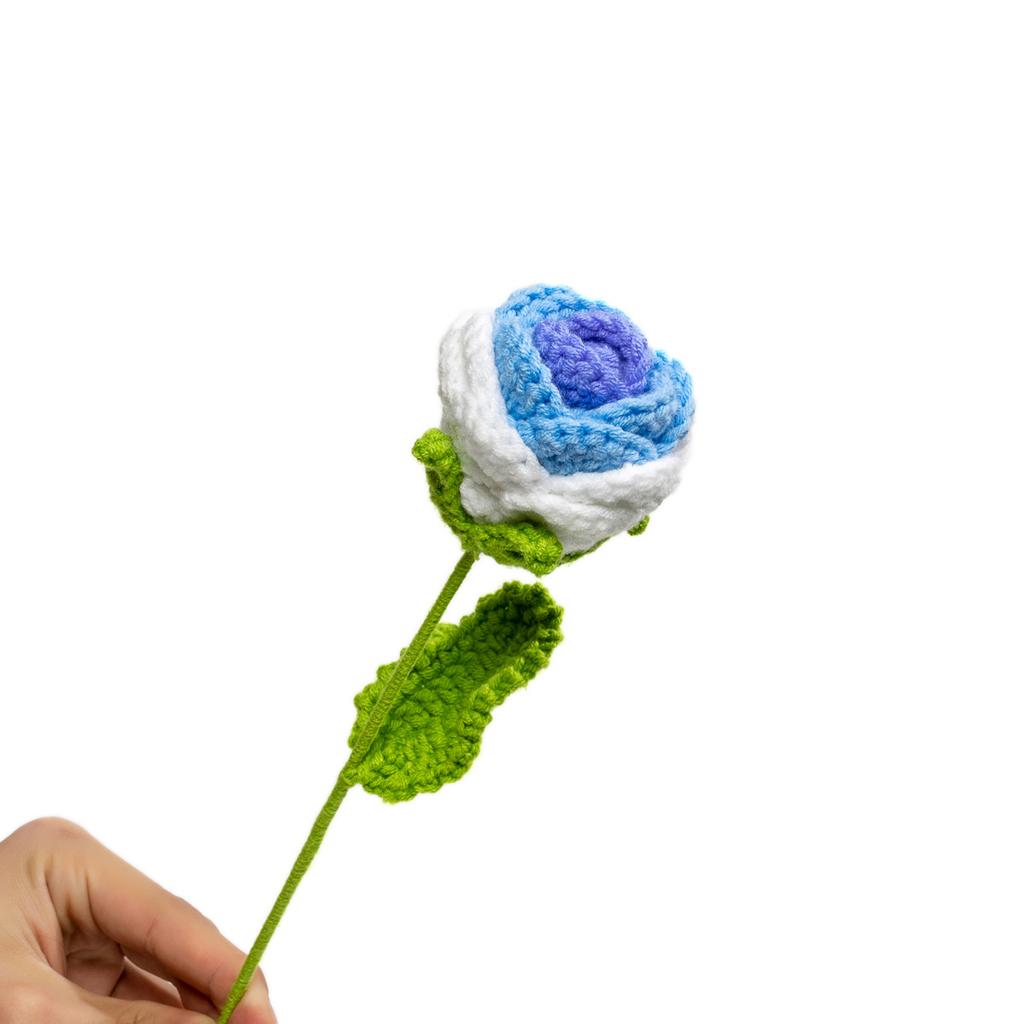 Knitting Flower Rose Tulips Daisy Single Bouquet Simulation Flower Home Decoration Wedding Hand-Knitted Crochet Fake Floral Gift