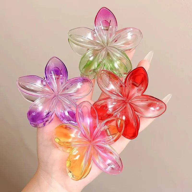 New Gradient Flower Hair Claw Clips Non-Slip Hair Clips for Women Cute Shark Clips Hawaiian Hair Flower Clip Large Plumeria