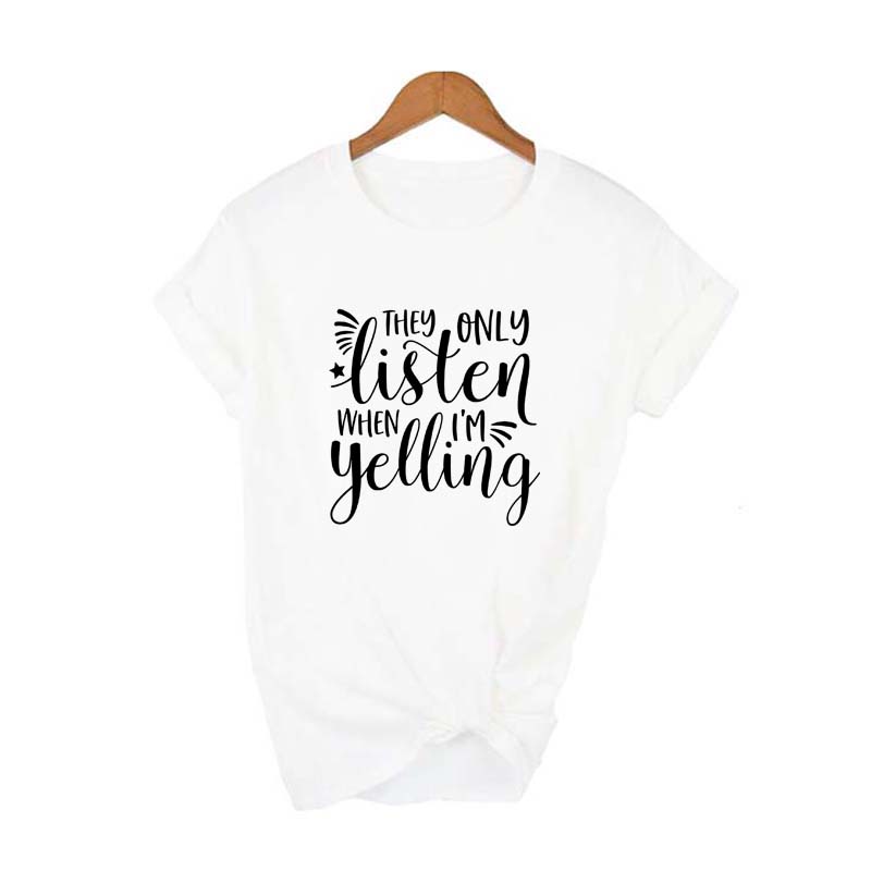 They Only Listen When I M Yelling Momlife Shirt Mom Shirts With Sayings Women Short Sleeve M