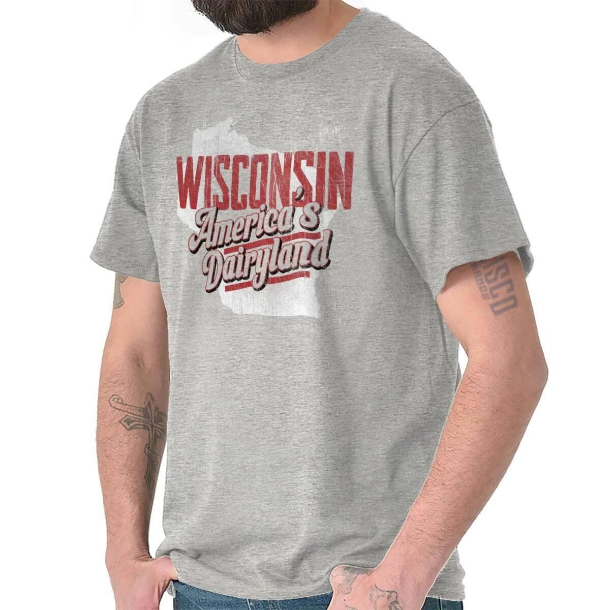 Wisconsin Americas Dairyland Cheese Sports WI Adult Short Sleeve Crewneck Tee S