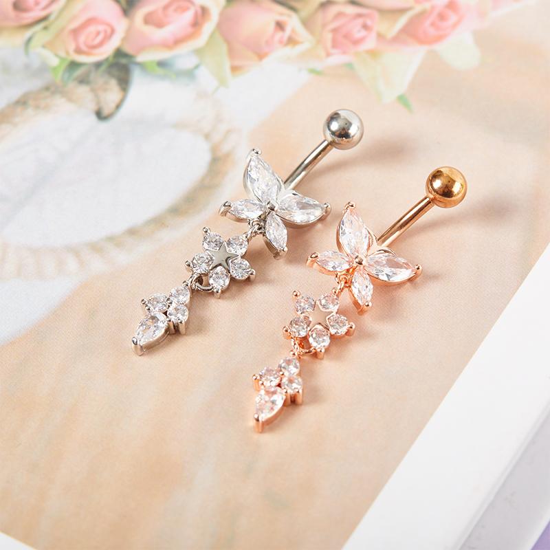 Glänzender Schmetterling Blumen Zirkon Anhänger Bauchnabel Ring Körperschmuck