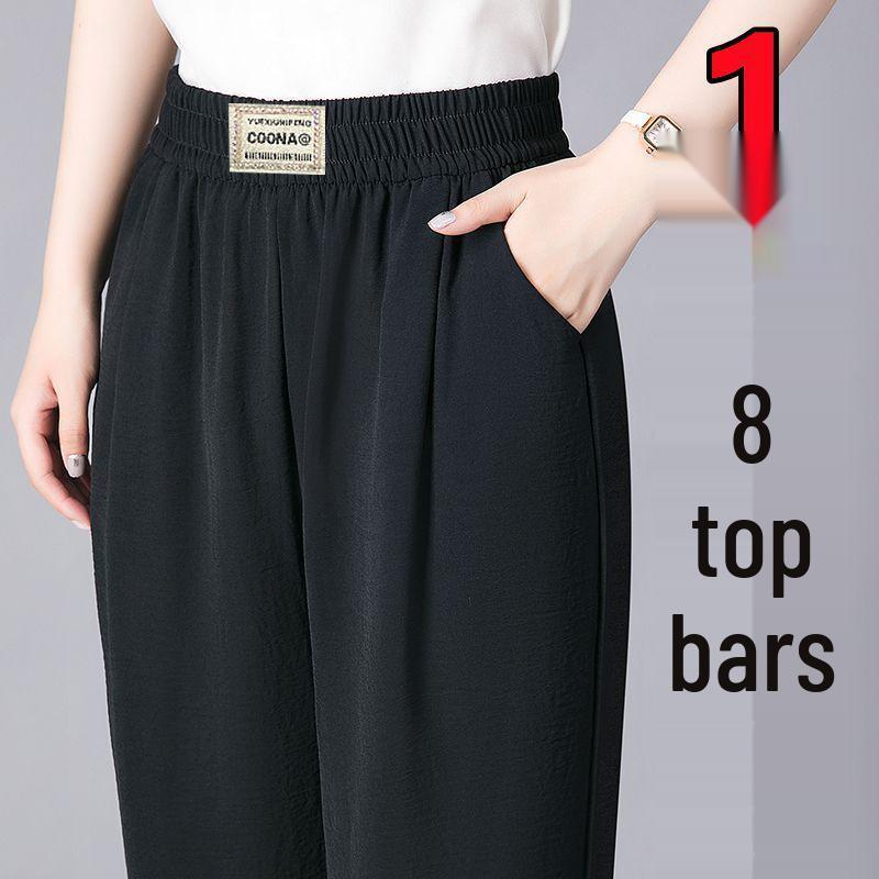Summer High-Waist Elastic Pants for Middle-Aged & Elderly Women - Straight-Leg, Casual, Loose-Fit, Plus Size