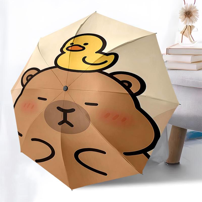Capybara Themed Travel Umbrella-8 Ribs Automatic Opening and Closing, Portable Folding Design, Compact and Stylish Umbrella Suitable for Out
